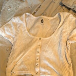 Me to We White Ribbed Button-Up Top